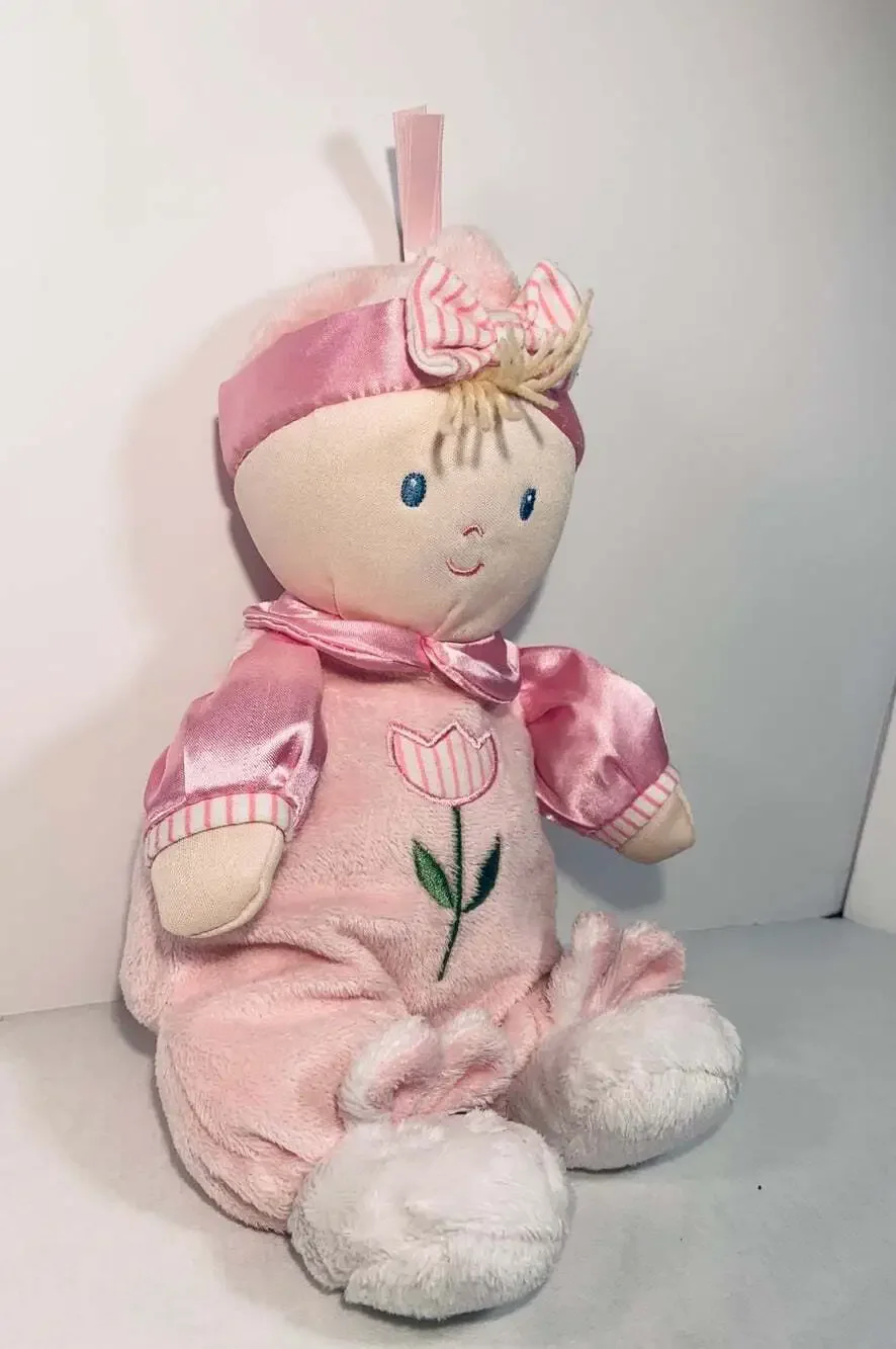 Kids Preferred Baby Doll Girl Blonde Flower Pink Blue Eyes Bunny Slippers
